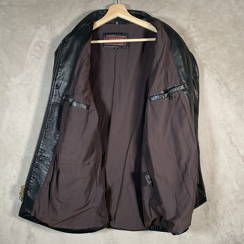 Vintage Black Lamb Leather Car Coat Mens M Couture by J Park Full Zip Button Up - Picture 13 of 16